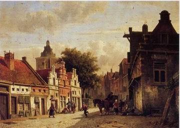 unknow artist European city landscape, street landsacpe, construction, frontstore, building and architecture. 111 oil painting image